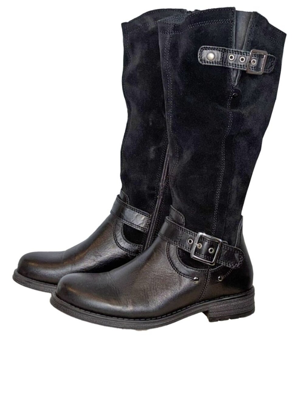 Eric Michael Helena Black Leather & Suede Riding Boots - Size 7.5-8